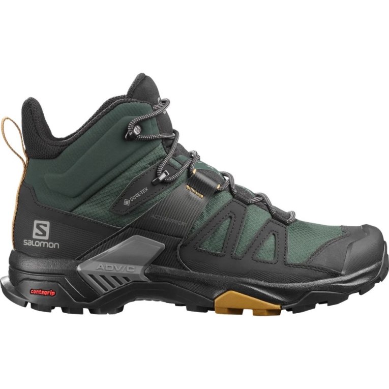 Green / Black Salomon X Ultra 4 Mid GTX Men\'s Hiking Boots | IE RS5693